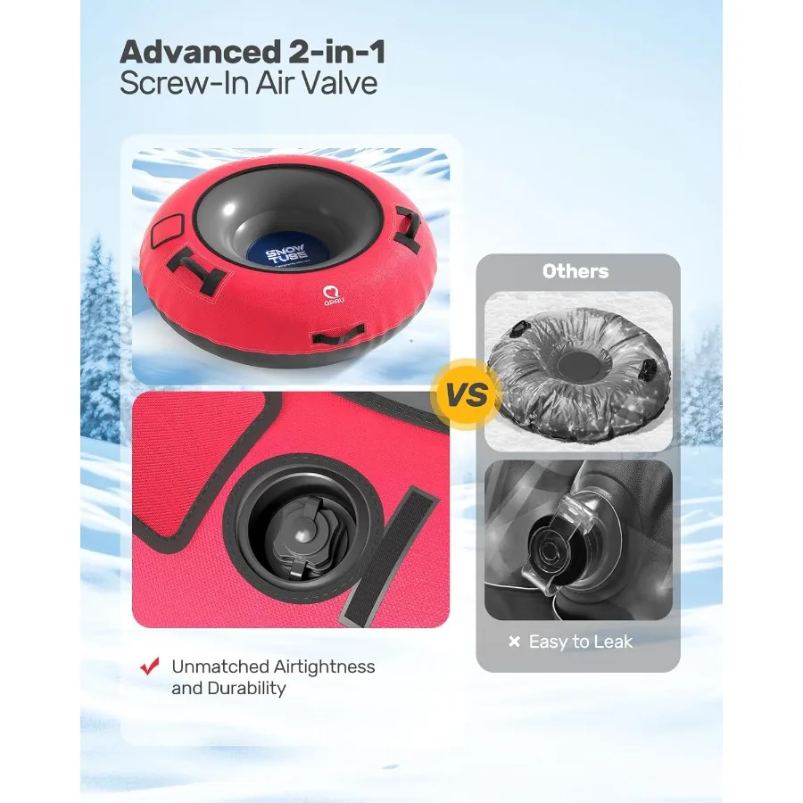 Tubo de neve inflável de 48 '' com capa de lona premium, 2 pacotes para adultos, brinquedo divertido de inverno ao ar livre resistente com bott engrossado