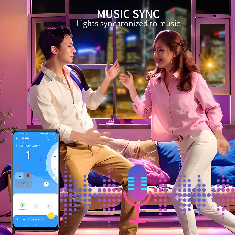 SK6812 RGBW Music LED Controller SP617E Built In Mic WS2814 TM1824 SM16704 UCS2904 LED Light Strip Bluetooth App IOS DC5-24V