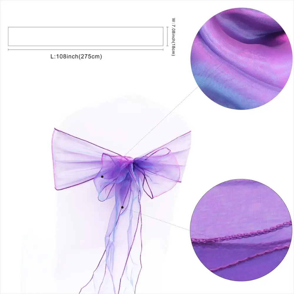 50PCs/lot Wedding Chair Decoration Organza Chair Sashes Knot Bands Chair Bows For for Wedding Party Banquet Event Chair Decors