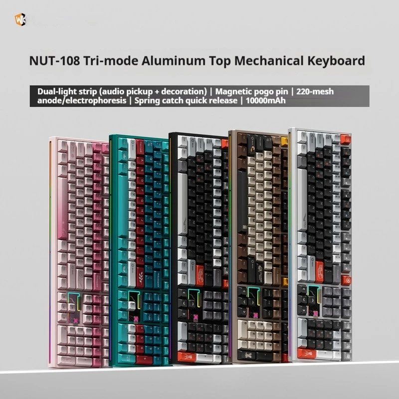 Weikav Nut108 Tri Mode Mechanical Gaming Keyboard 108 Key Rgb Lighting Aluminum Top Low Profile 10000mah Diy Gamer Gifts