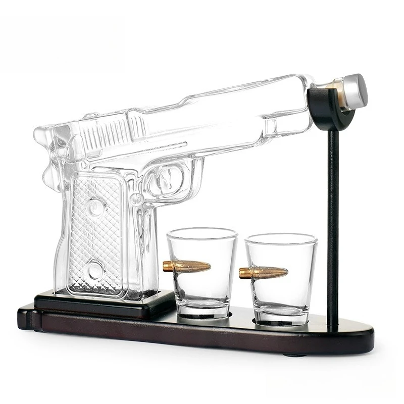 Personalized Gun Whiskey Decanter Set with 2 Bullet Cups for Drinking Scottish Bourbon Vodka, The Best Gift for Dad Wine