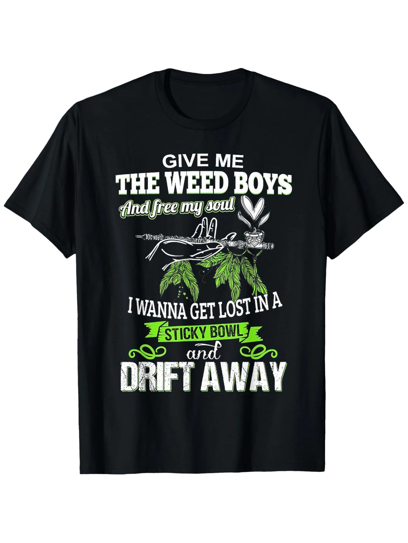Men's Funny Culture T-Shirt -   Weed Leaf  Leaf Graphic Tee with Give Me The Weed Boys Saying - Lightweight Breathable Shirt for Users, Parties, Casual Attire - Black with Green  White Print - Regular Fit Short Sleeve Round Neck Casual
