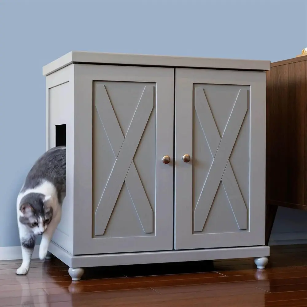 

Large Smoke Gray Cat Litter Box Cabinet with Door, Concealed Furniture for Pet