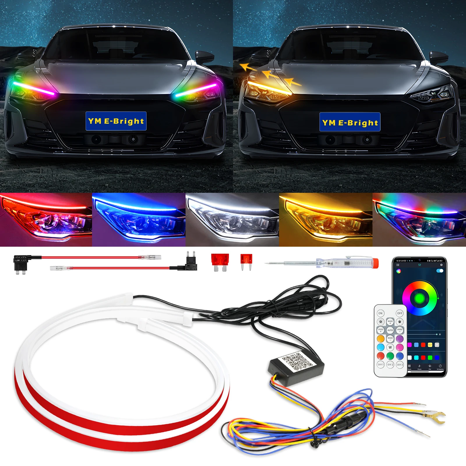 

2pcs 12V LED DRL Car Daytime Running Light Flexible Waterproof Strip Auto Headlights Red Turn Signal Yellow Brake Flow Light