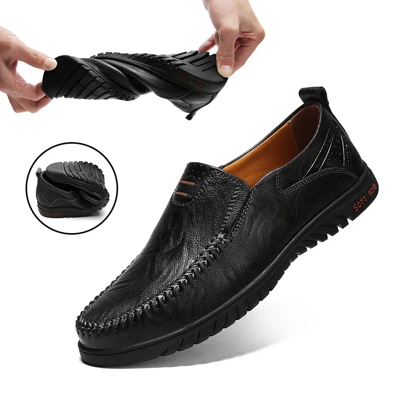 Hommes mocassins qualité en cuir de vache chaussures décontractées classique sans lacet chaussures de conduite mocassins grande taille chaussures en cuir d'affaires homme chaussures