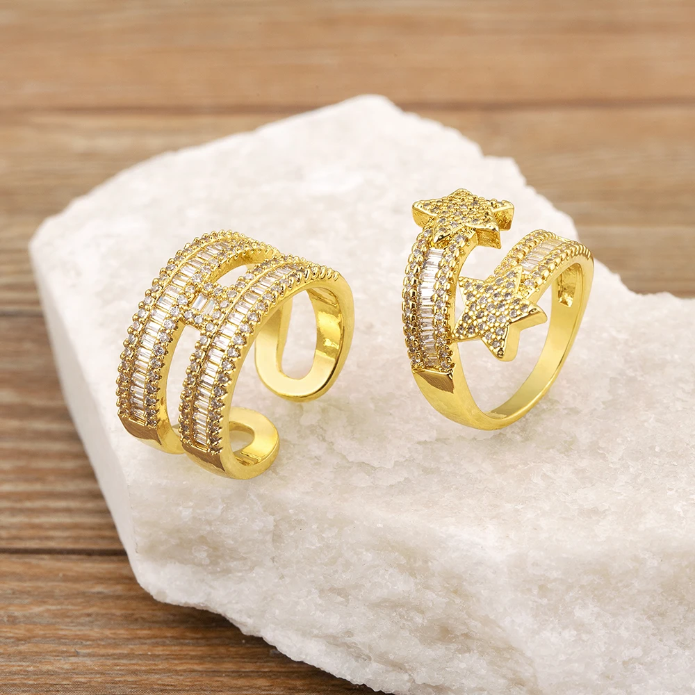 Nidin New Trendy Shine Zircon Multilayer Open Rings Adjustable For Women Men Engagement Wedding Party Finger Jewelry Accessories
