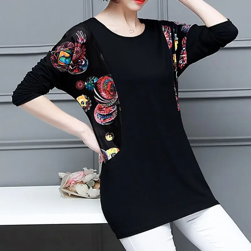 

Spring and Autumn Women's Solid Color Combination Round Neck Long Sleeve Mid Length Version Underlay Plus Size Casual Tops
