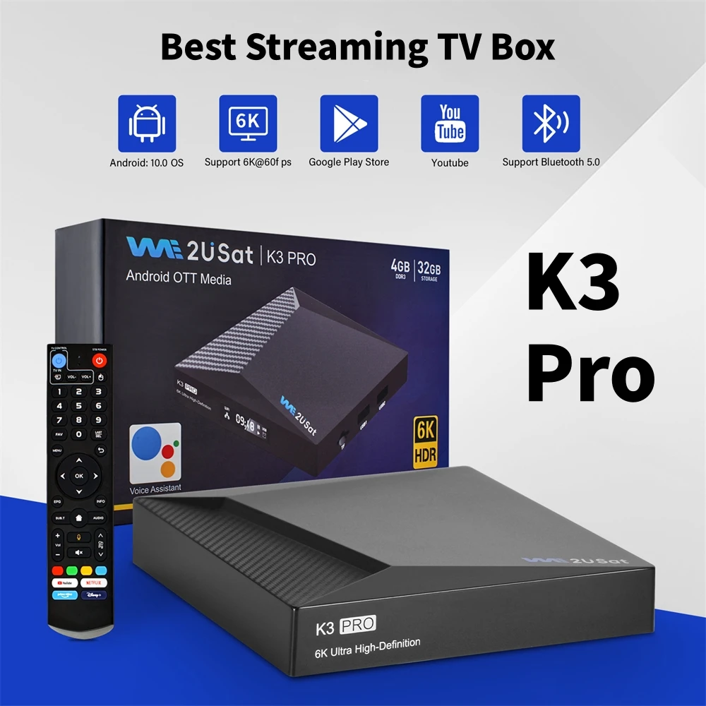 

We2USat K3 PRO Original Smart Android TV Box Better Than Vseebox V5 PRO,4GB+32GB WiFi BT5.0 1000M HDR Set Top Box Media Player
