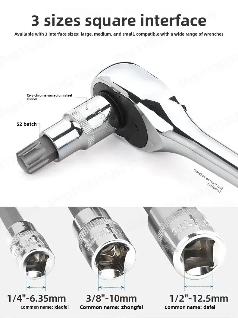 T30 T40 T50 T60 Hex Socket Bit Set Torx Male Inner Hex Screwdriver Head Set for Power Tools Star Socket Driver Bits