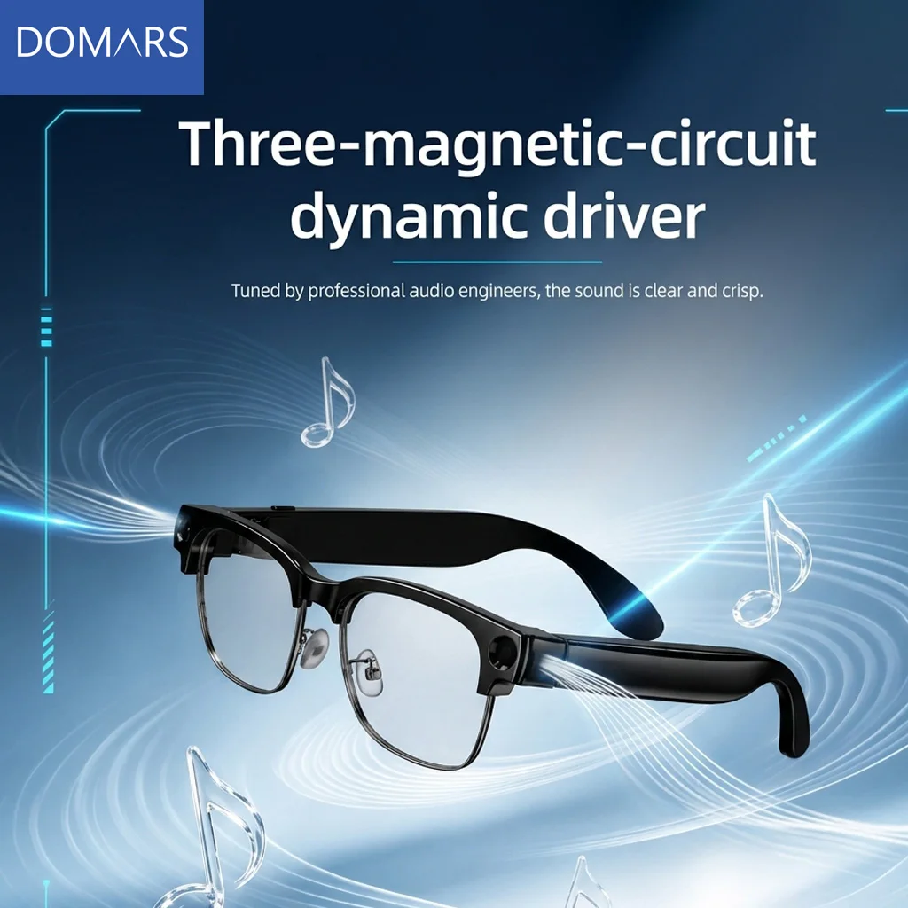 Domars Smart Glasses 1080P HD Camera 8MP AI Translation Voice Assistant Dual Mic Noise Reduction For Music Call Video Recording