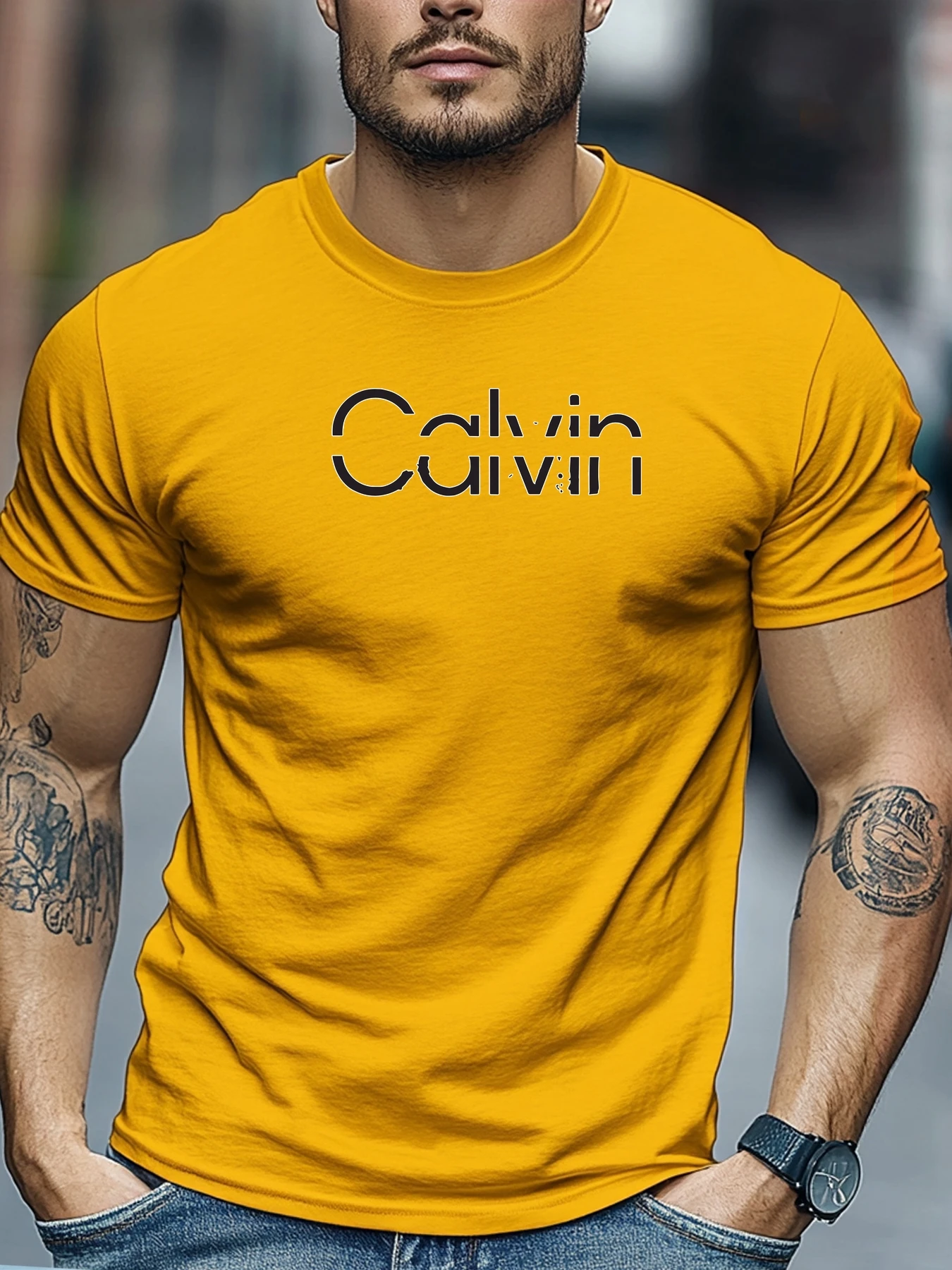 Men's short sleeve tee Calvin Graphic Summer Soft Comfort Fit Tee Daily Wear Tops