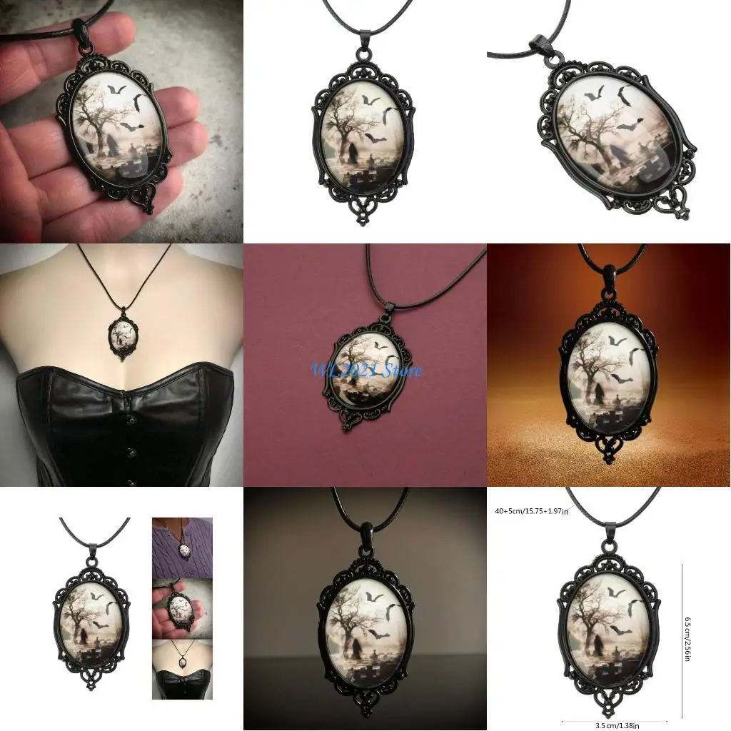 G5GC Vintage Bat Cemetery Glass Penden Colable Clabice Chain Chaintry Jewelry Jewelry
