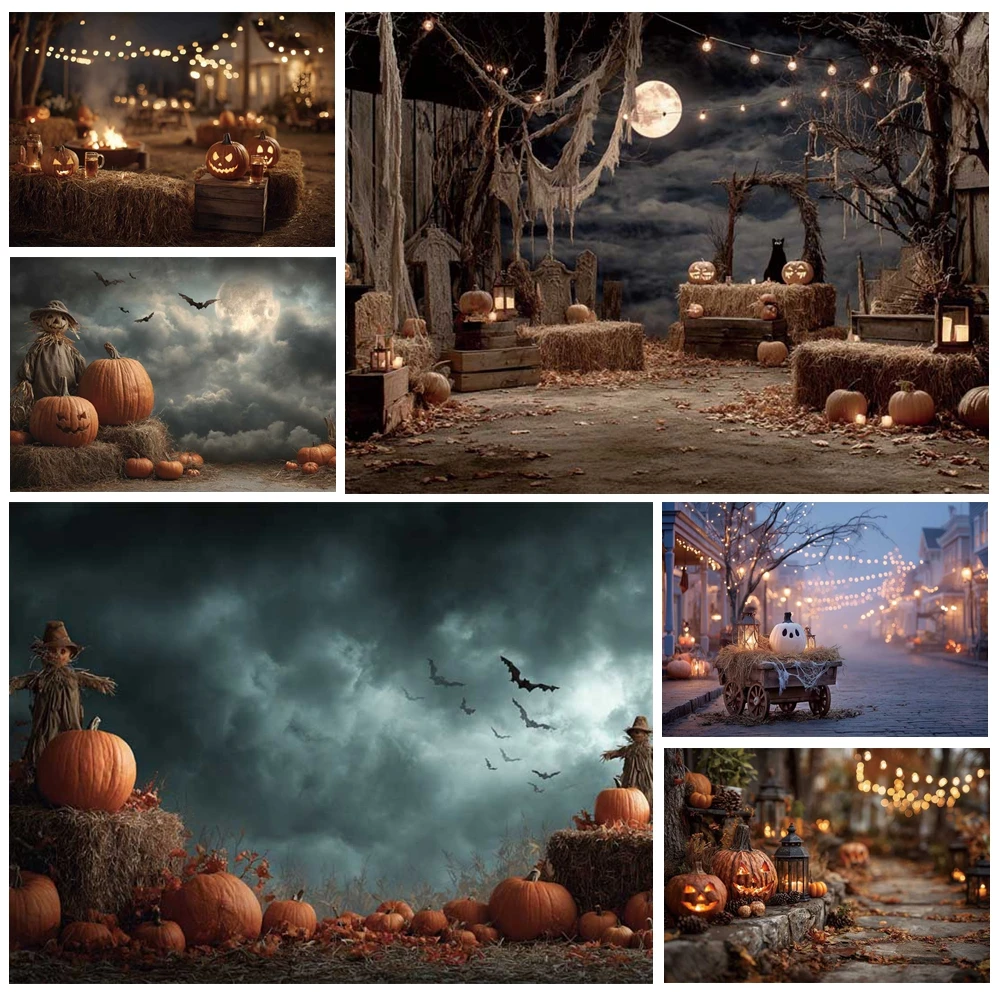 

MOON.QG Halloween Decoration Backdrop Lanterns Ghosts Background Shooting Props Kids Party Photocall Photobooth Photography