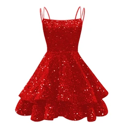 Bealegantom Spaghetti Straps Sequin Short Homecoming Dresses Tiered Mini Formal Occasion Graudation Cocktail Prom Party Gown