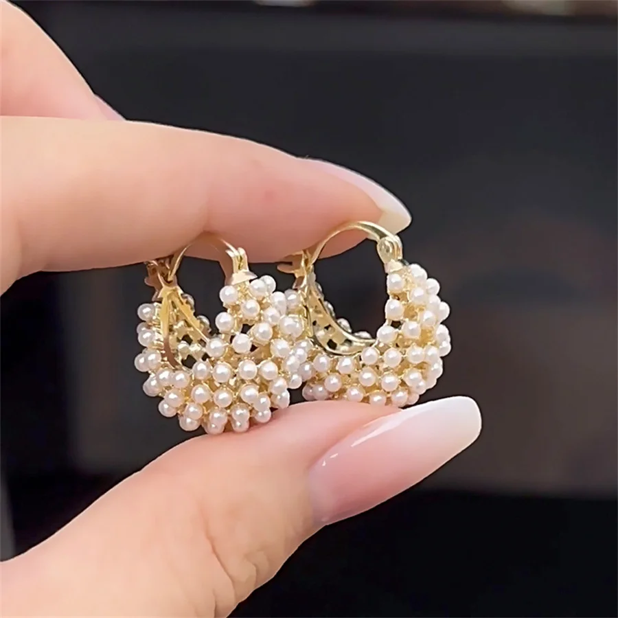 2024 New Arrival Light Luxury Elegant French Retro Simulated-Pearl Stud Earrings For Women Fashion Geometric Jewelry Gifts