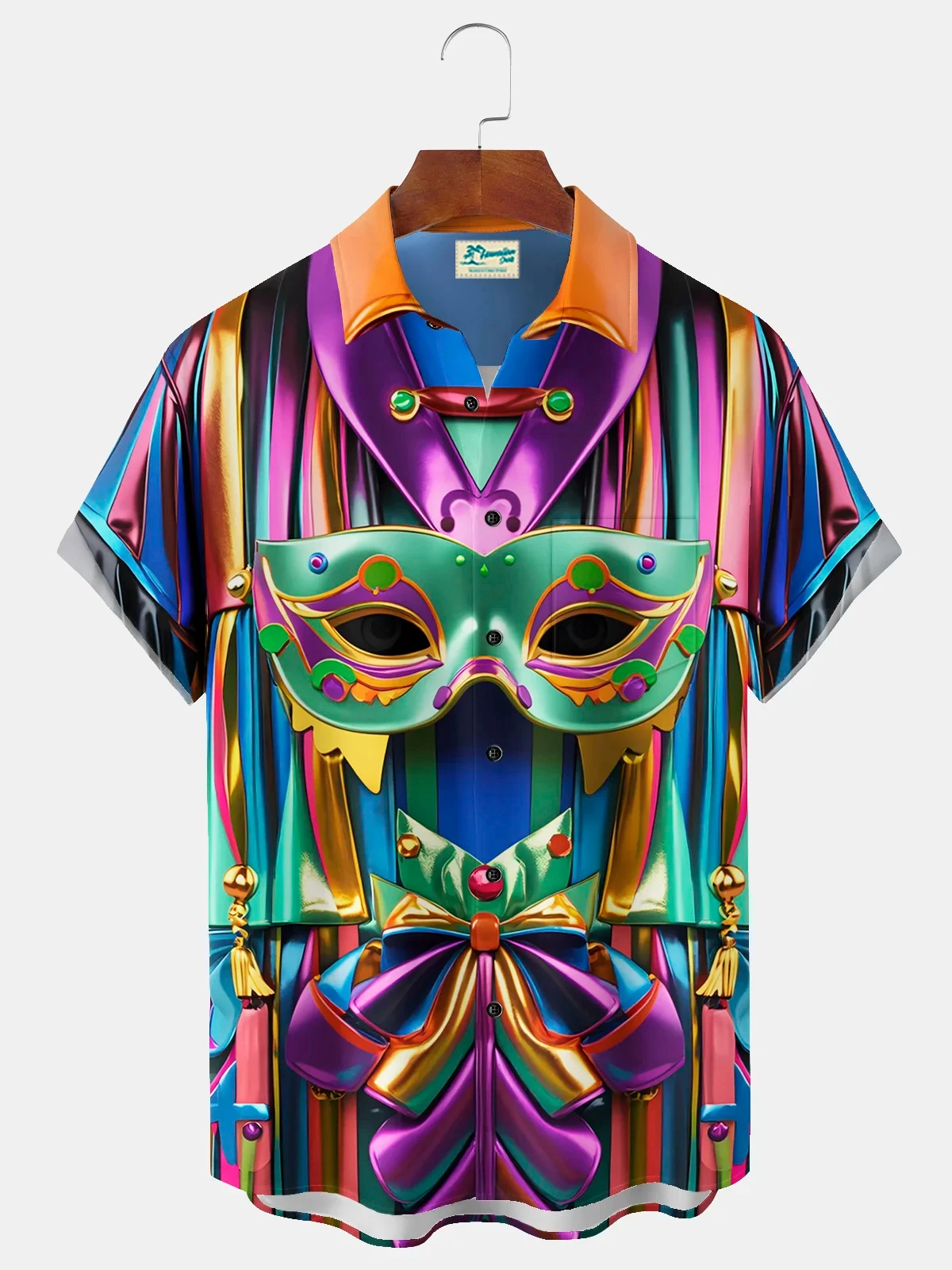 2025 Mardi Gras Men's Mask Short Sleeves Artistic Casual Comfortable Outdoor Vacation Street Spring Summer Shirt Collar Printing