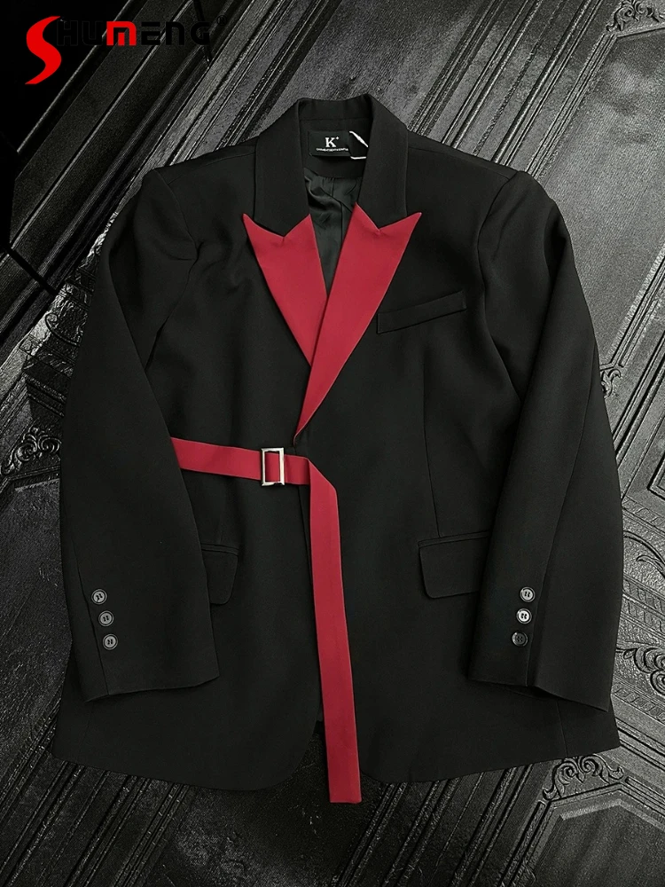 

Fashion Niche Splicing Contrast Color Blazers Men's 2025 Spring Autumn New High Street Loose Trendy Handsome Suit Jackets Tops