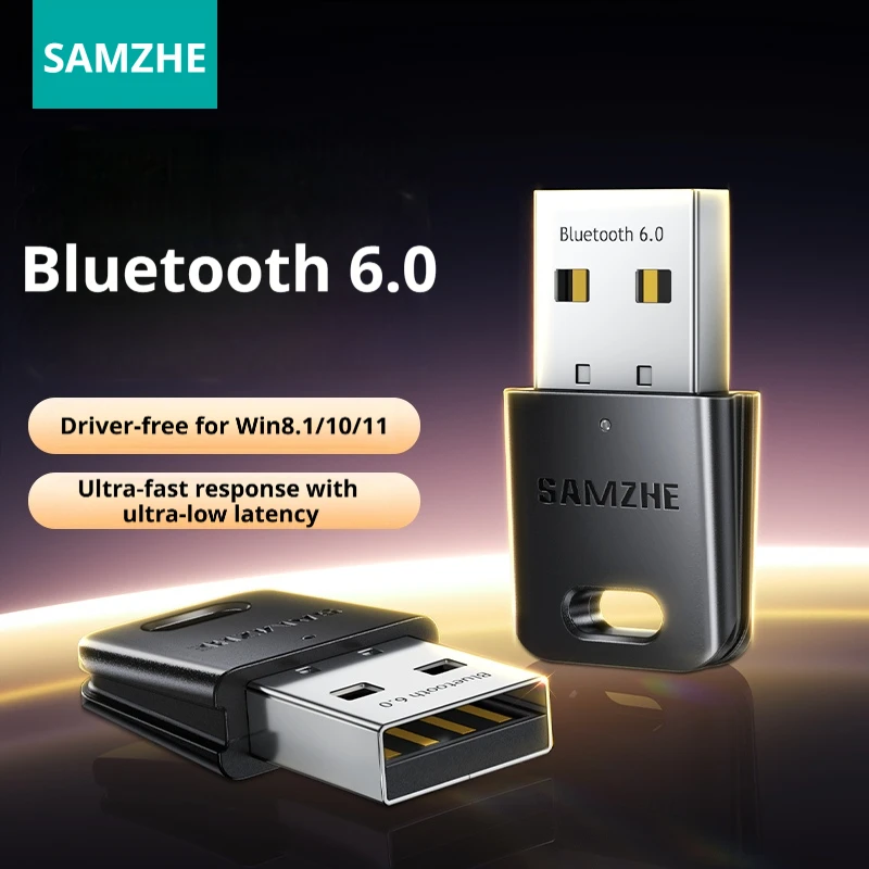 SAMZHE Bluetooth Adapter, Bluetooth 6.0 Dongle for PC Windows 11/10/8.1, Receiver & Transmitter for Keyboard/Mouse