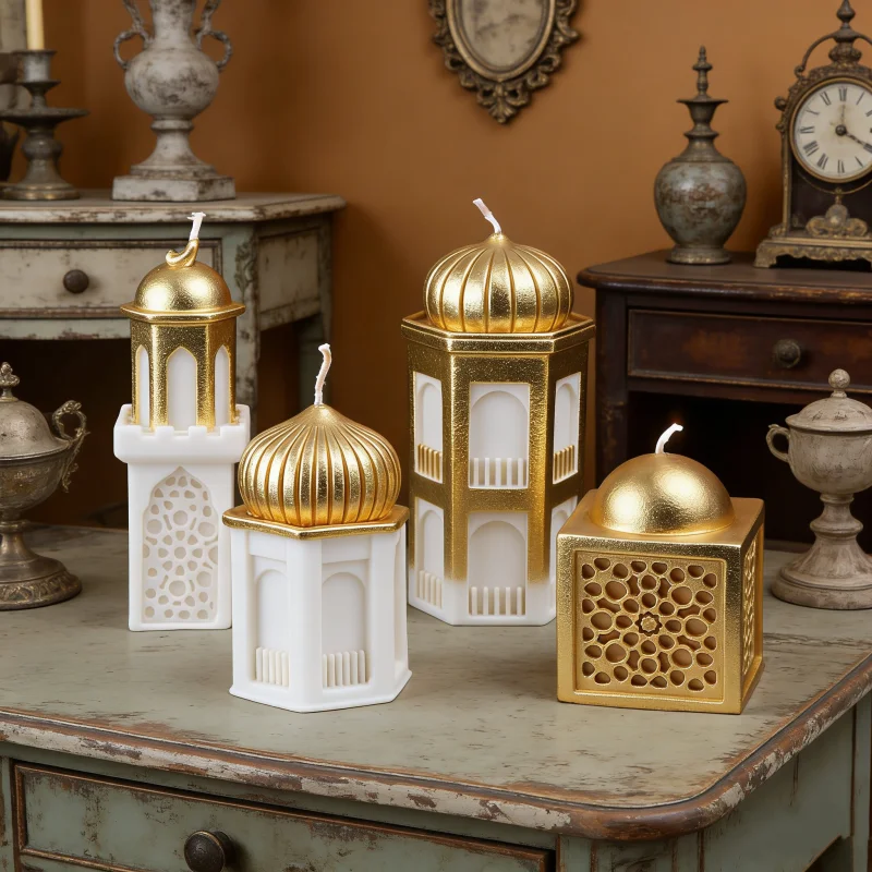 3D Ramadan Moschee Kerzenformen Eid Mubarak Laterne Harz Gipsformen DIY Islamische Kuppel Kareem Skulpturformen Muslimische Heimdekoration