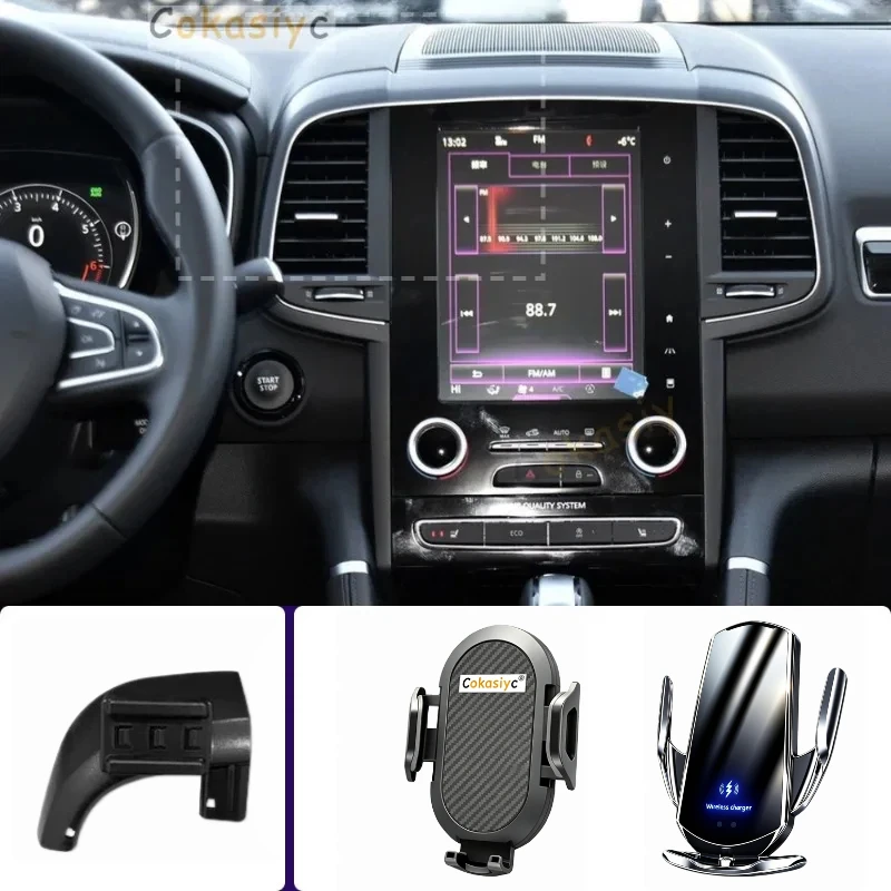 Suporte de Telefone para Carro para Renault KOLEOS 2017 2018 2019, Suporte para Celular com Carregamento Sem Fio, Acessórios Especiais com Base Fixa