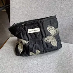 ins2024 New Black Butterfly Large Capacity Cosmetic Bag Women's High-end Portable Travel Toiletry Bag Storage Bag