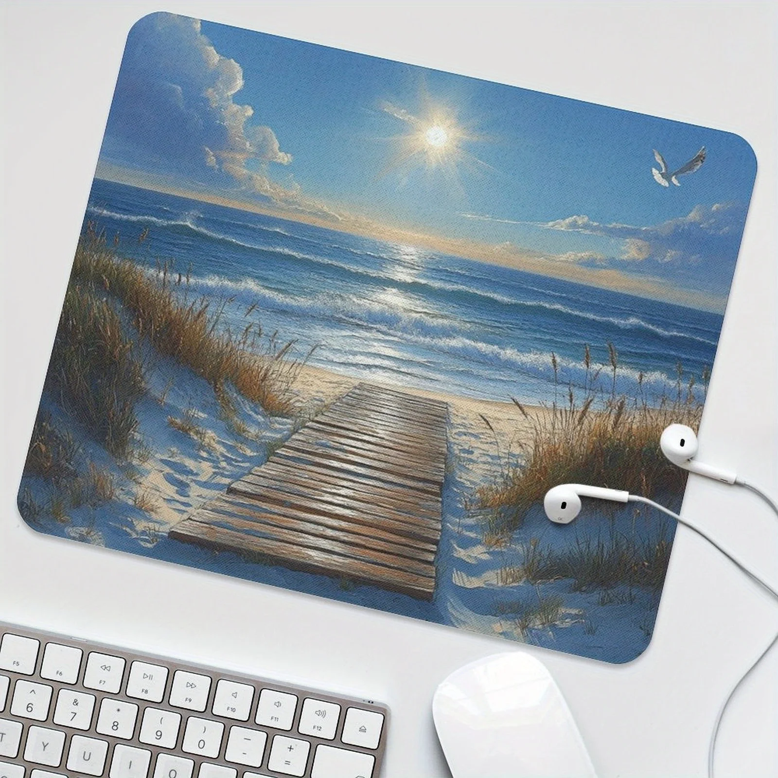 

Ocean Pathway Mouse Pad Non-Slip Small Desk Mat with Beach Waves Pier Sandy Ocean Keyboard Mat PC Laptop Computer Accessory