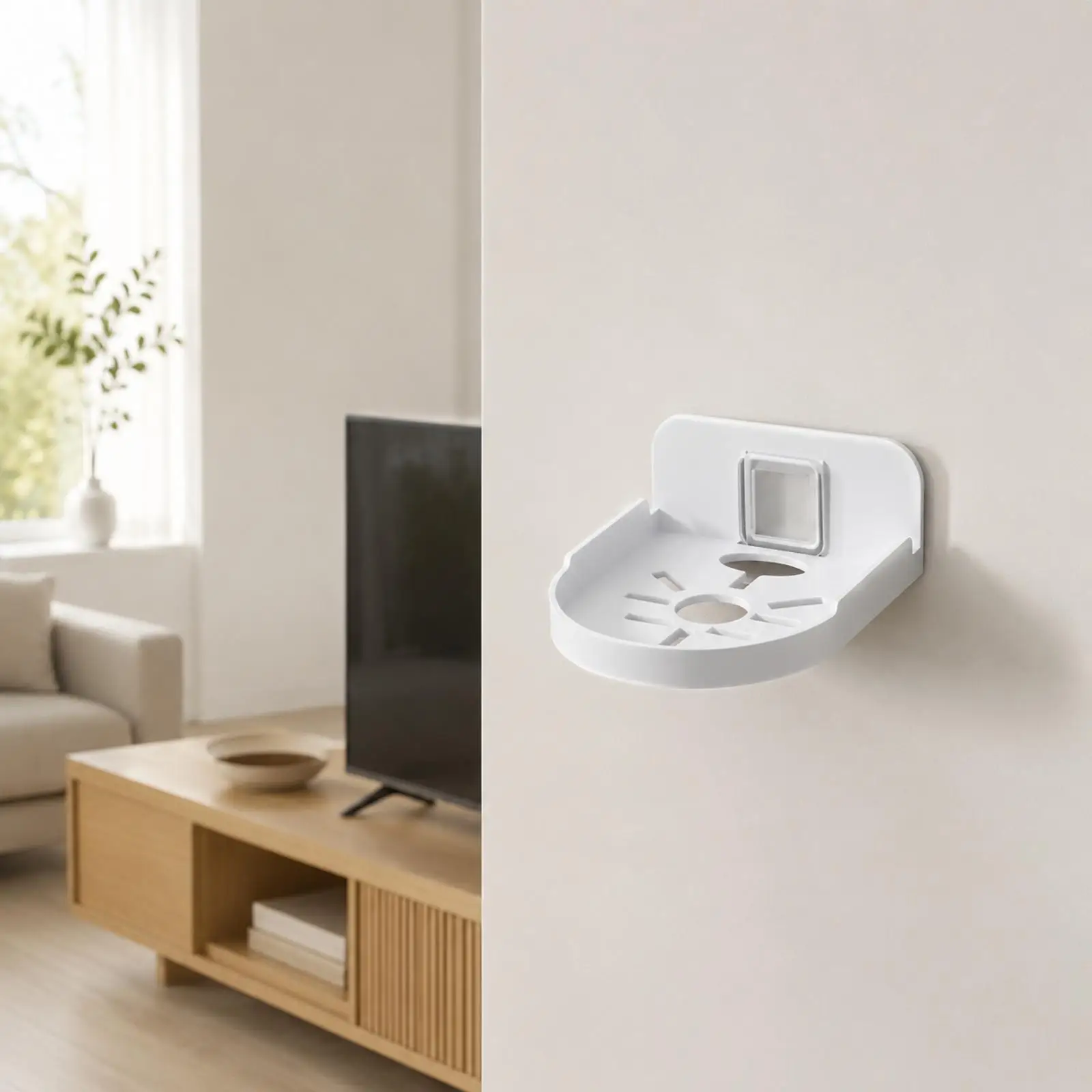 White Wall Shelf for Camera PP Plastic No Drill Wall Mounted Shelf with Ventilation Hole Multi-purpose Shelf for Living Room