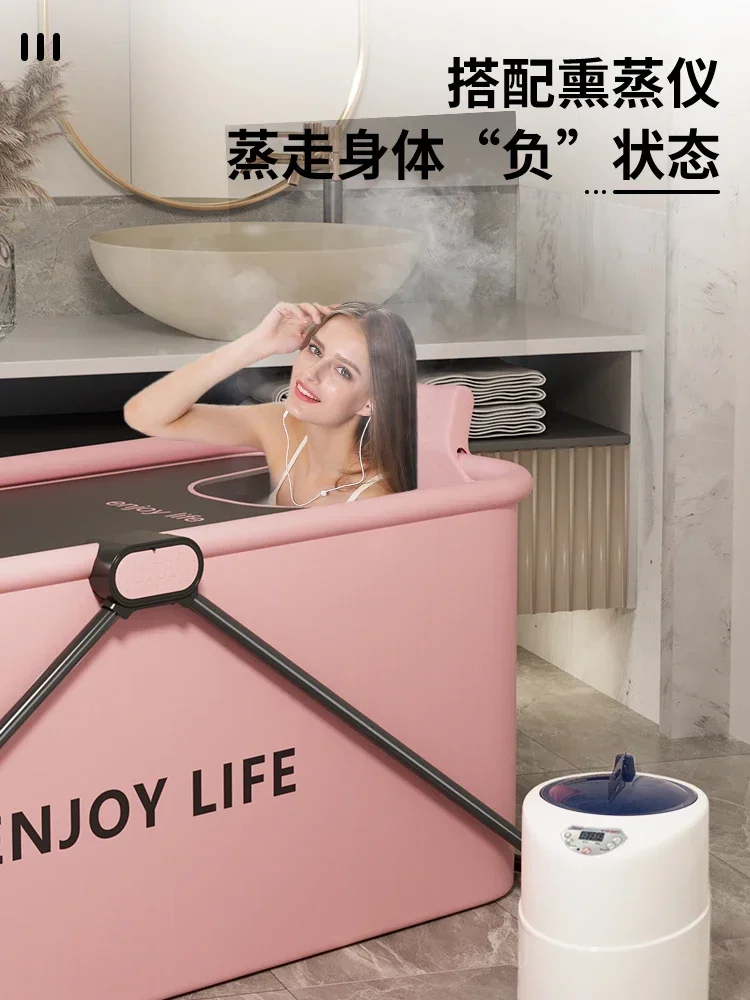 Folding bathtub bath adult full-body bath children thickened tub sauna dual-use bath bucket.