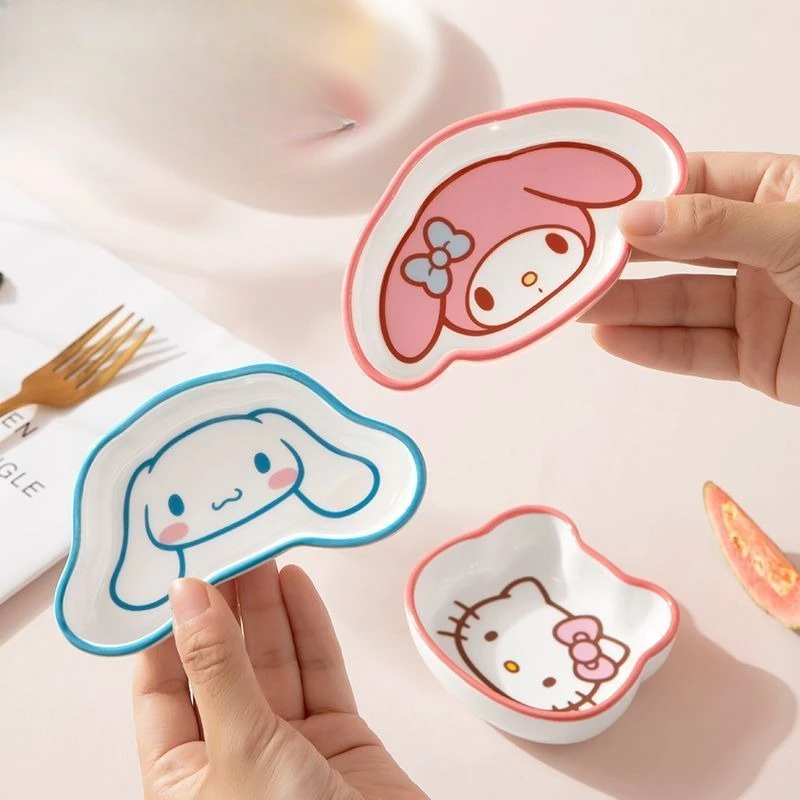 2026 Sanrio Cute Anime Small Ceramic Dish My Melody Kuromi Dipping Cinnamoroll Hello Kitty Sauce Plate Kawaii Cartoon Toys view 4