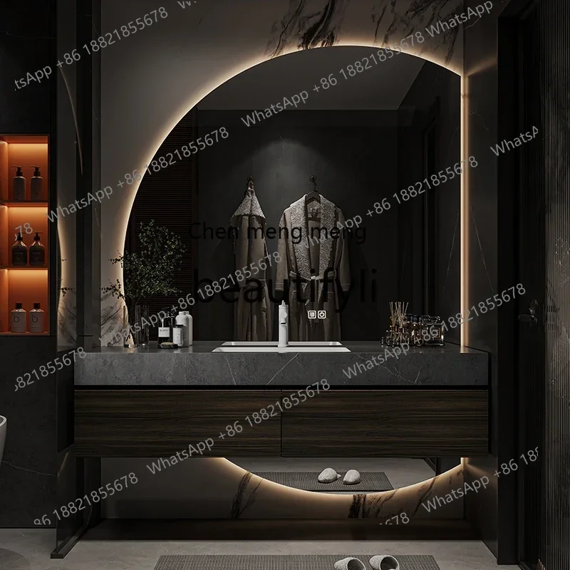 C Light luxury rock slab bathroom cabinet seamless ceramic integrated basin washbasin cabinet combination