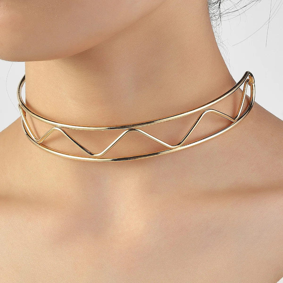 Creative Two Metal Line Rigid Gold Silvery Color Chocker Neck Torques Necklaces For Woman 2022 Collar Trendy Statement Jewelry