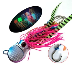 TAKEDO 80G 100G 120G Octopus Fishing Lure Metal Jig Head Trolling Lures Tuna Jigbait Rubber Skirt Bait With bk*Assist Hook