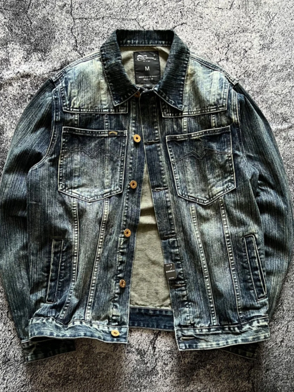 American Retro Nostalgic Amekaji Wire Drawing Distressed Washed Denim Jackets for Men Vintage Streetwear Motors Workwear Coats