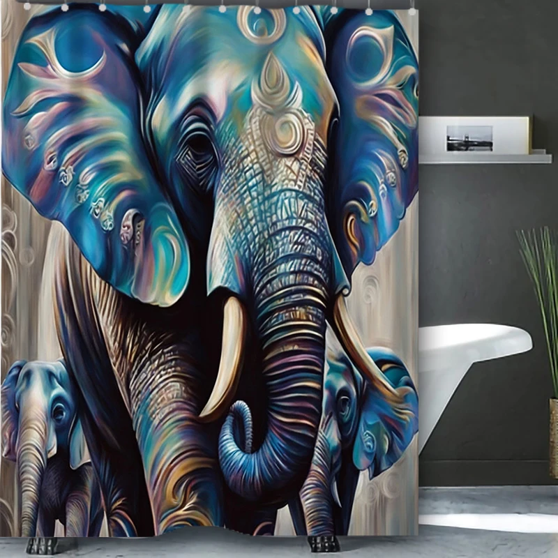 3D Elephant Bathing Curtain  Bathroom Letters Shower Curtain Waterproof With 12 Hooks Fishes Home Deco Free Ship