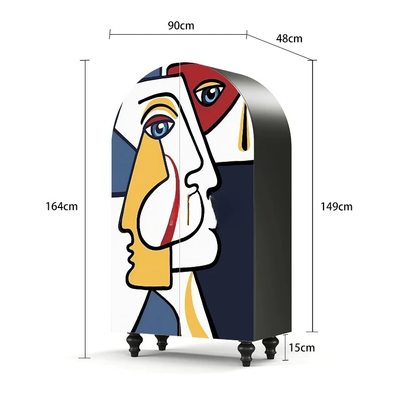 

Yjq Modern Art Abstract Wardrobe Household Solid Wood Bedroom Double Door Wardrobe Living Room Installation-Free Integrated
