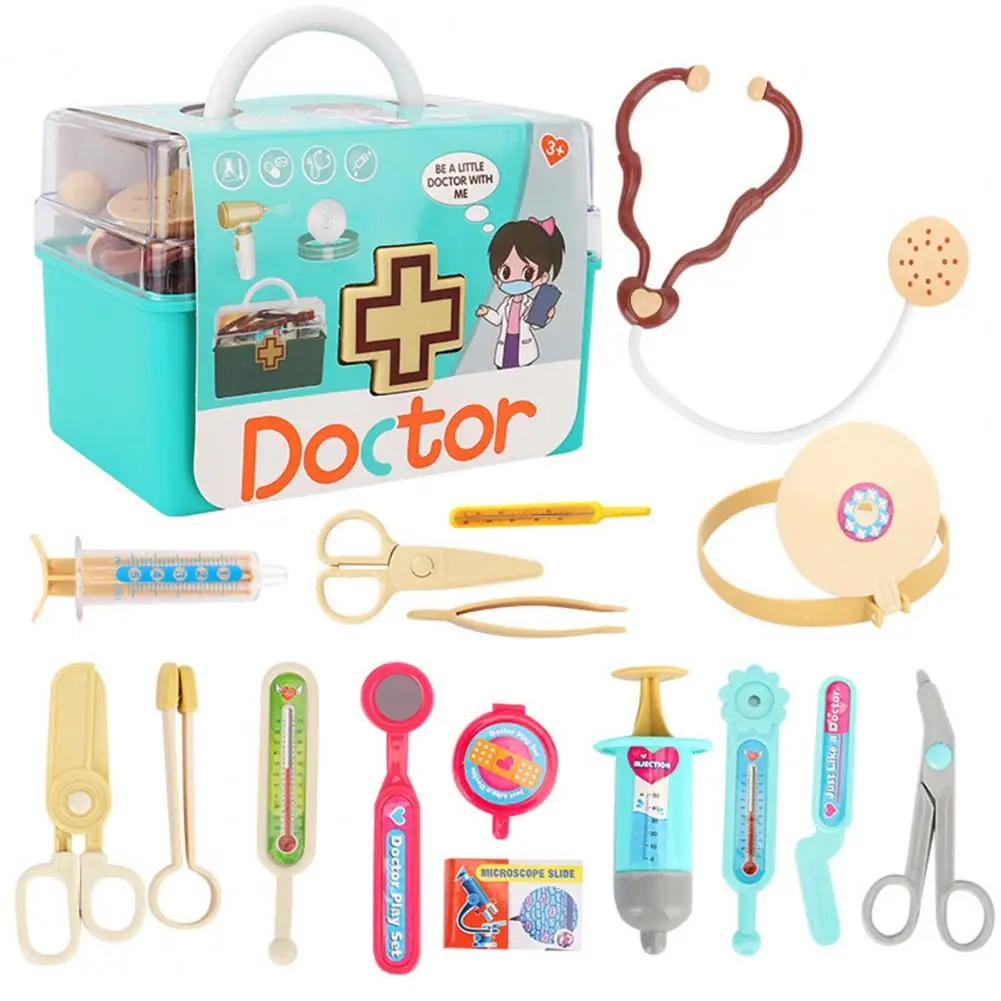 16Pcs/Set Doctor Box Toys Accessories Suitcase Storage Learning Cognitive Device Name Simulation Scene Play House Doctor Kit Toy