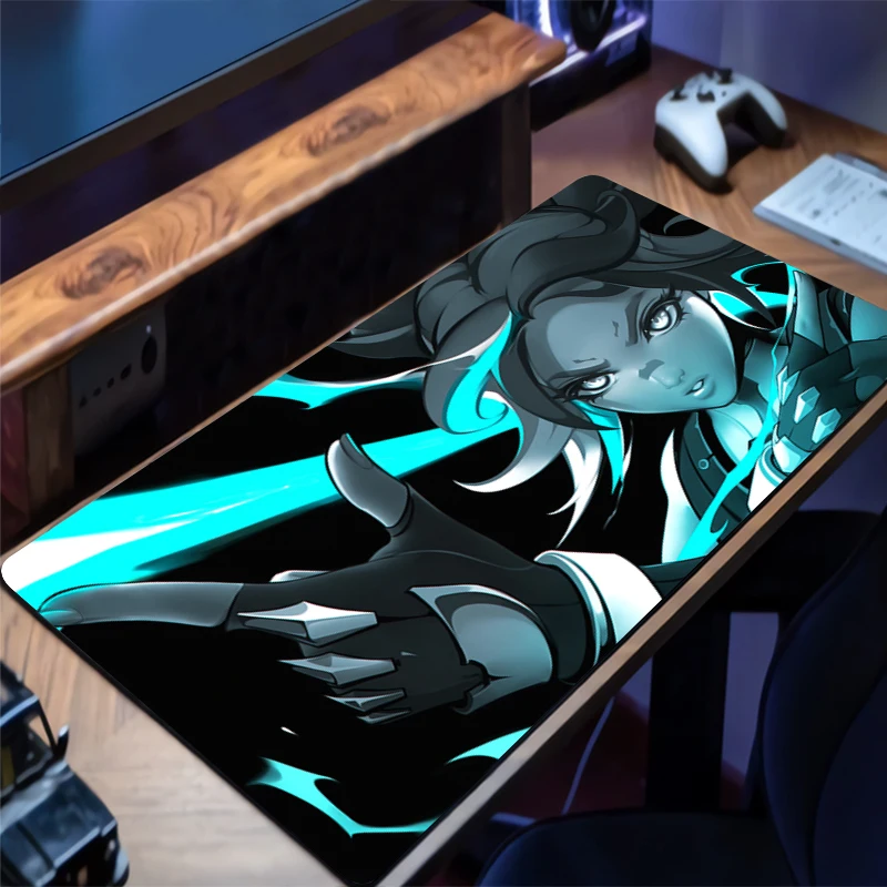 Mousepad V-valorant Neon Office Computer Desk Mat Keyboard Mouse Pad Laptop Cushion Large Non-slip Deskpad PC HD Anime Mousepad