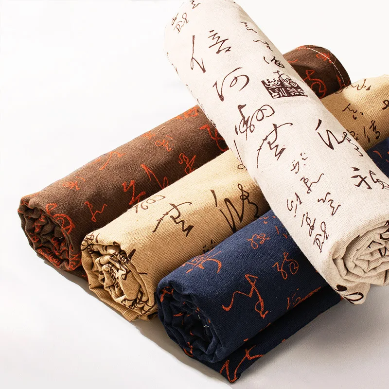 Continuous Calligraphy Cotton Linen Chinese Style Printed Fabric For Tablecloth Pillow Sofa Decoration Fabric Handmade DIY Cloth