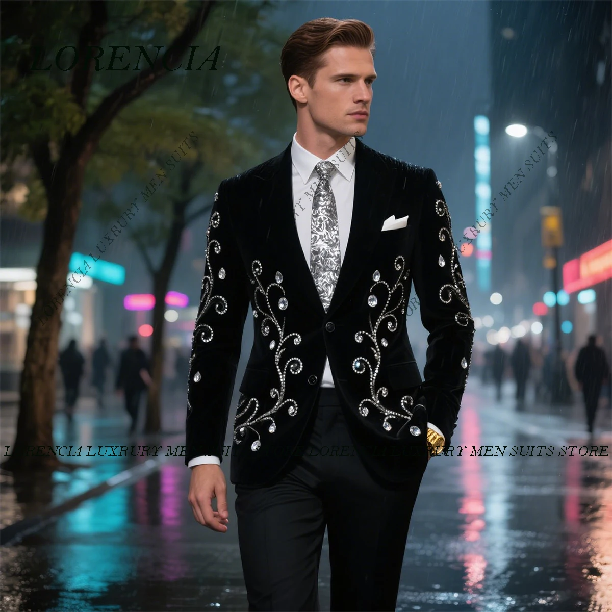 

Customized Glitter Crystals Beaded Men Suit For Wedding 2 Pieces Sets Male Prom Blazer Slim Fit trajes para hombre Groom Tuxedo