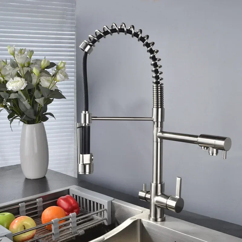 All-copper kitchen faucet, double outlet water, hot and cold vegetable basin, dishwasher, spring household faucet CF2303