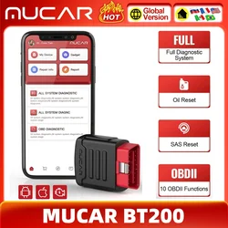 MUCAR BT200 OBD2 Scanner 2024 Full System Diagnostic Tools Oil SAS Reset Wireless Car Error Code Reader VS Mucar BT200 Pro