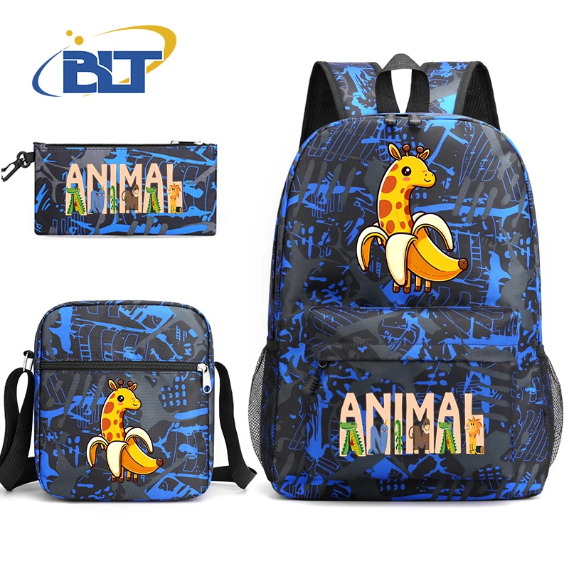 Cute Fruit Animal Print Student Backpack Set, Youth Shoulder Bag, Lápis Bag, Presente para crianças, 3 pcs