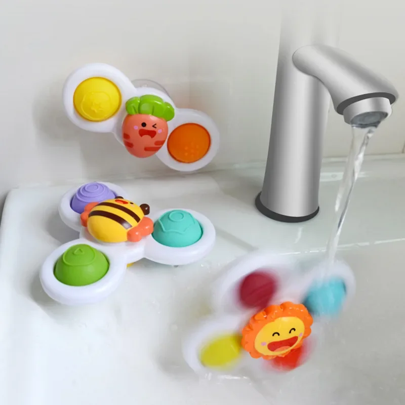 Cartoon Suction Cup Spinner Toy Baby Bath Toys Hand Spinning Toys with Suction Cup Water Play Toy Educational Toys for Baby Kid