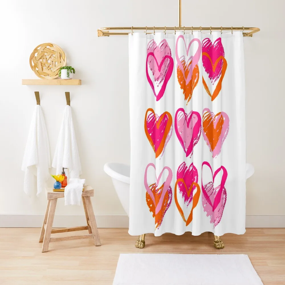 

pink and orange hearts Shower Curtain Shower Curtain Set