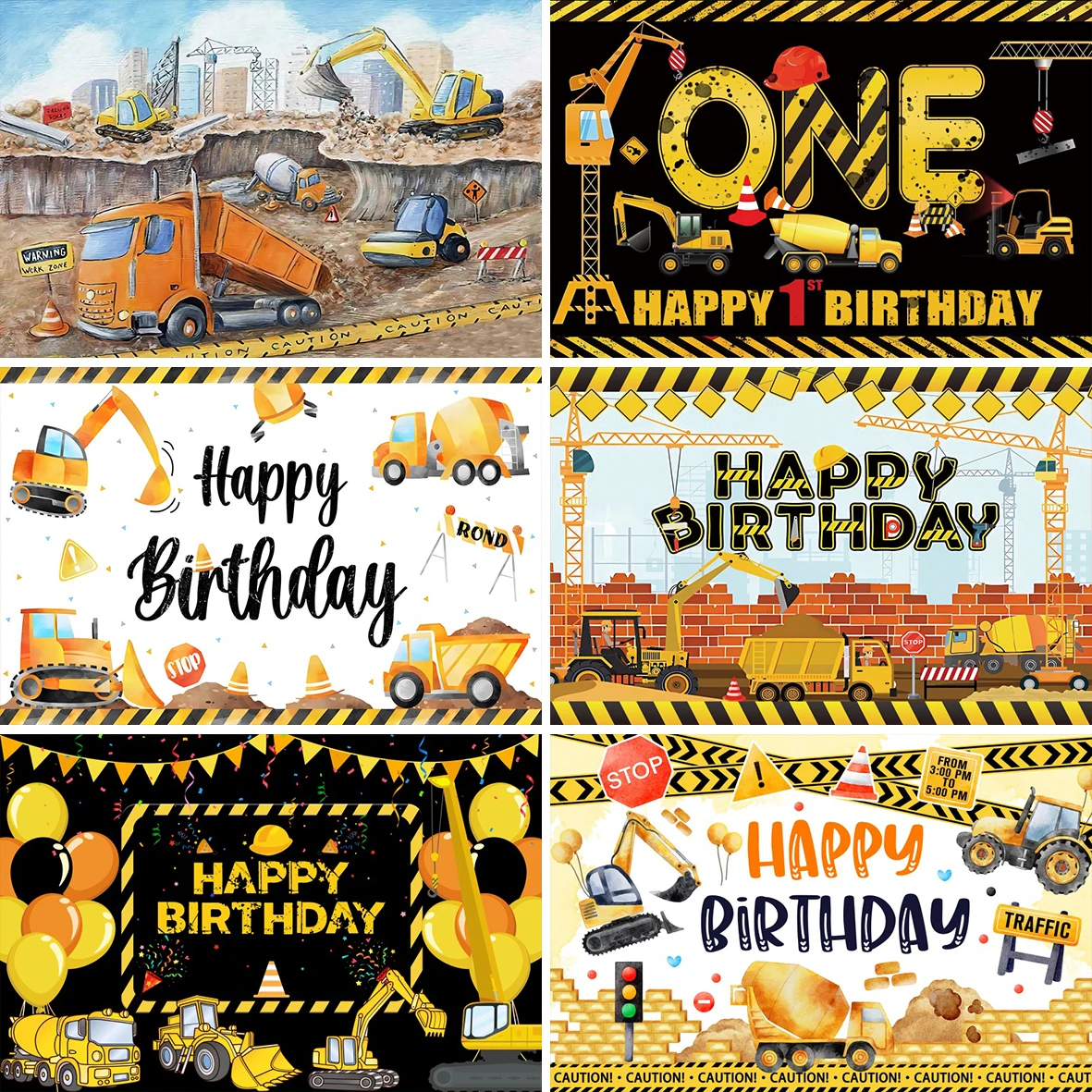 Laeacco Excavator Truck Photo Backdrops Boy Birthday Construction Background Party Decor Photography Prop Photocall Photo Studio