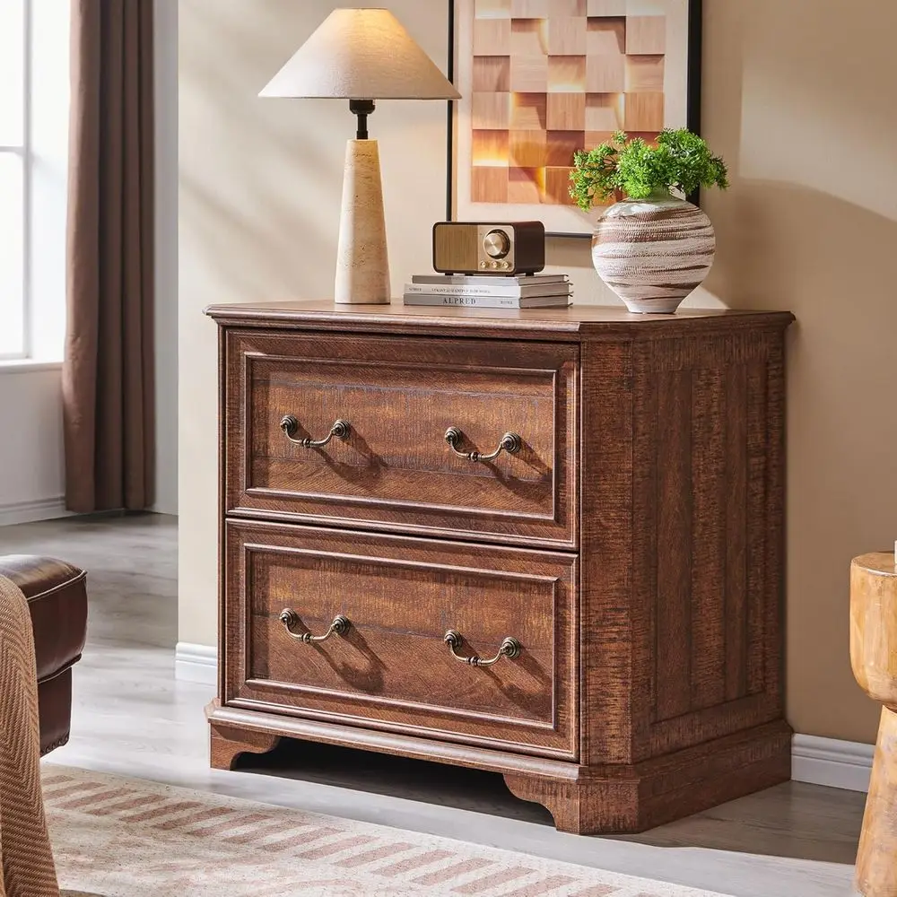 Large 2-Door Wooden Lateral Filing Cabinet with Smooth Rails, Letter/Legal File Storage, Brown Home Office Furniture