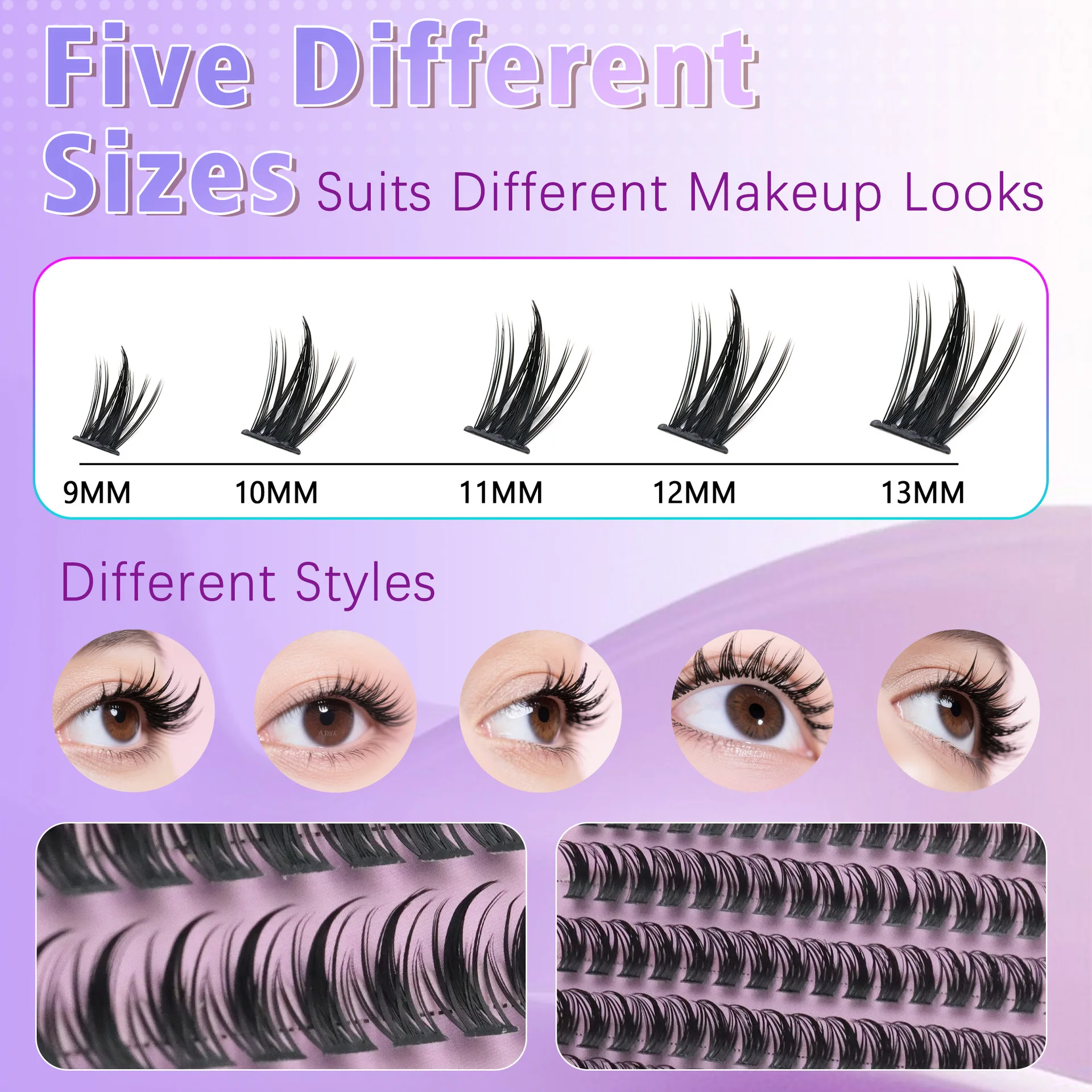 Cluster di ciglia Cluster di ciglia sottili Estensioni delle ciglia, Cluster di ciglia arricciate D 9-13mm Ciglia naturali Volume Ciglia finte Make Up