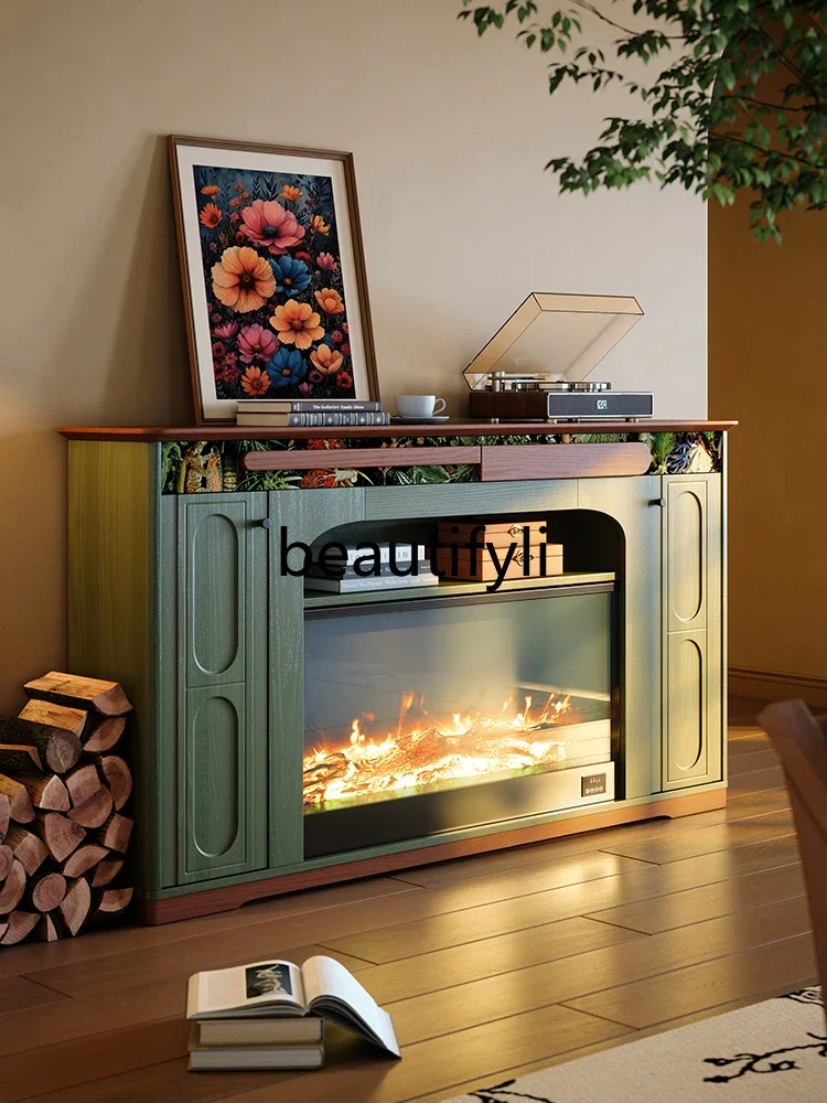 

FG10French Retro Solid Wood Fireplace Cabinet for Home Living Room American Style Electronic Simulated Flame Fireplace Decoratio