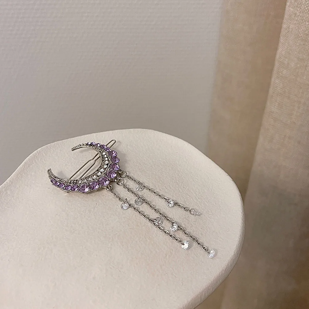 

Rhinestone Clip Shiny Tassel Design Vintage Bridal Accessories Moon Shape Alloy Hair Pins for Women Girls Party Theme Hair Care