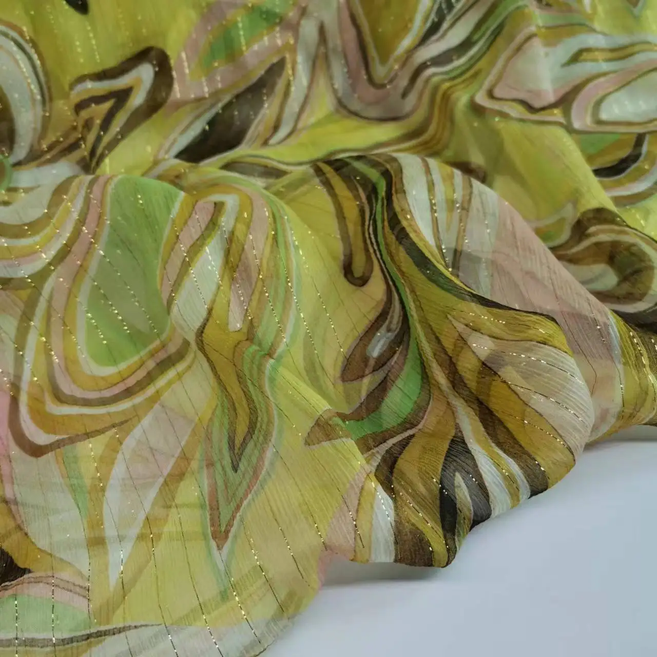 136CM Wide 8MM Thin Golden Thread Silk Georgette Fabric for Summer Shirt Dress Pants Light Yellow Green Silk Fabric Y446